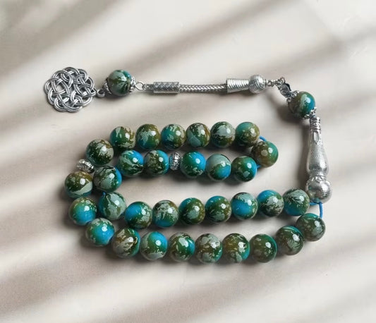 Ocean Jasper Tasbih – Teal Green Blue Marbled Stone