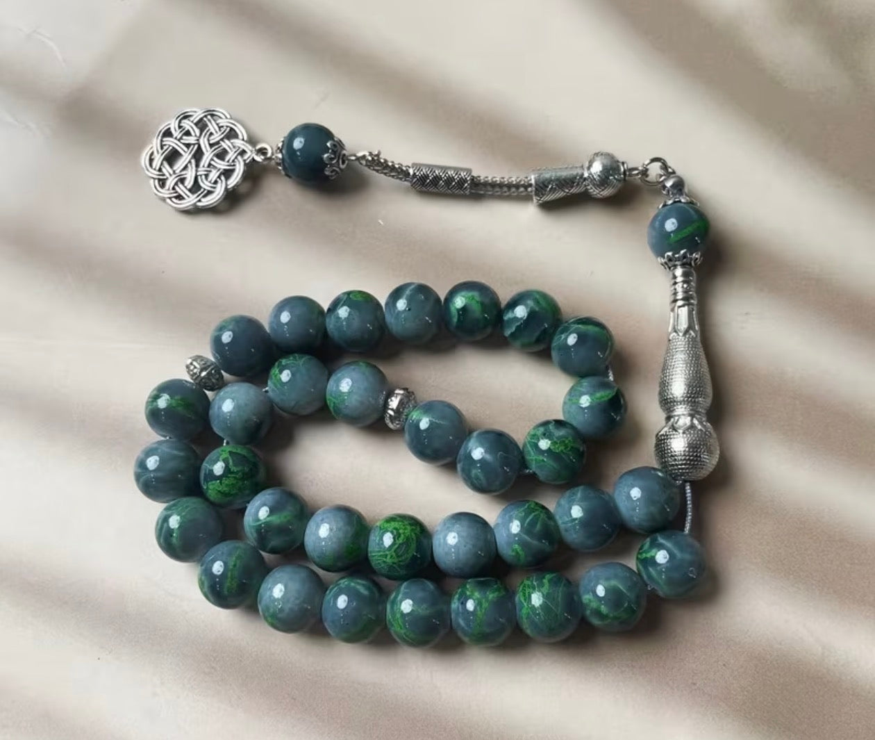 Ocean Jasper Tasbih – Teal Green Blue Marbled Stone